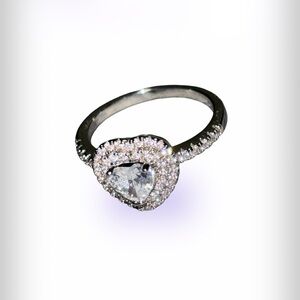 Silver Tone Fashion Engagement Style pear heart shape Ring Size 8.5